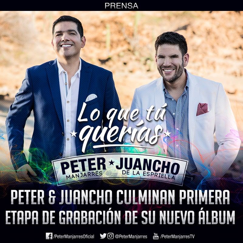 Peter Manjarrés y Juancho culminan la primera etapa de grabación de su nuevo CD